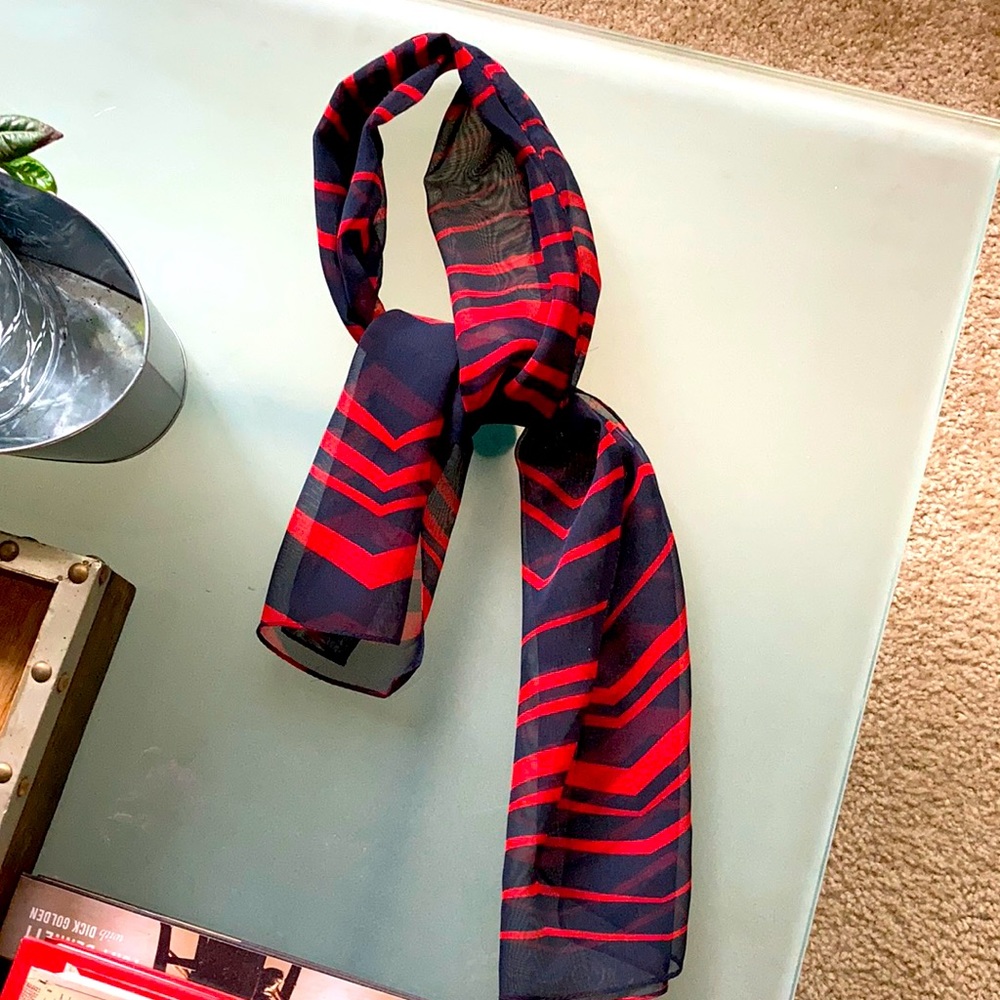 Chevron Print Chiffon Scarf Red and Blue